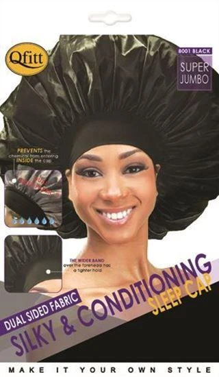 Qfitt Super Jumbo Dual-Sided Black Sleep Cap (M&M #8001) Qfitt Super Jumbo Dual-Sided Black Sleep Cap (M&M #8001) -Beauty and Company 0001729 dual sided fabric silky conditioning sleep cap 550 360x 650b7c46 ea99 402e a4d0 e1bcd90eca30