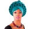 Beauty Town Aso Oke Auto Gele Headtie Cyan Stretch Head Turban