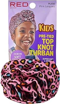 Kids Top Knot Turban Pink Leopard (HJ50)