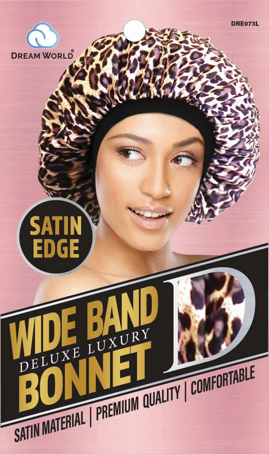 DREAM W-WIDE BAND BONNET SATIN LEOPARD (DRE073L) DREAM W-WIDE BAND BONNET SATIN LEOPARD (DRE073L) -Beauty and Company DRE073L