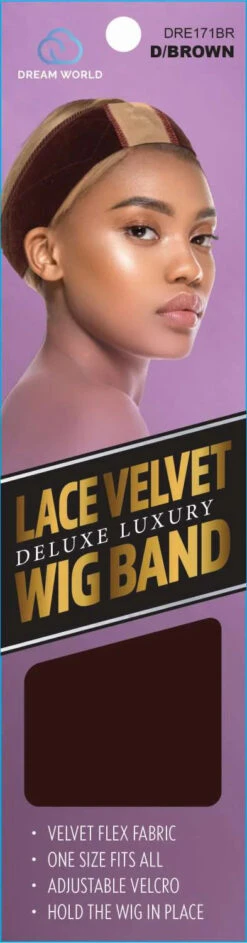 VELVET WIG BAND WITH LACE BROWN (DRE171BR)