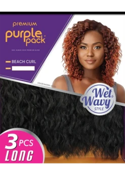 Outre Wet & Wavy Style Beach Curl Human Hair Blend Purple Pack Long 3PC Weaves