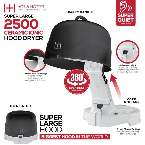 Hot & Hotter Salon Ceramic Ionic Hood Dryer BLK & WHITE #5916 Hot & Hotter Salon Ceramic Ionic Hood Dryer BLK & WHITE #5916 -Beauty and Company hh2